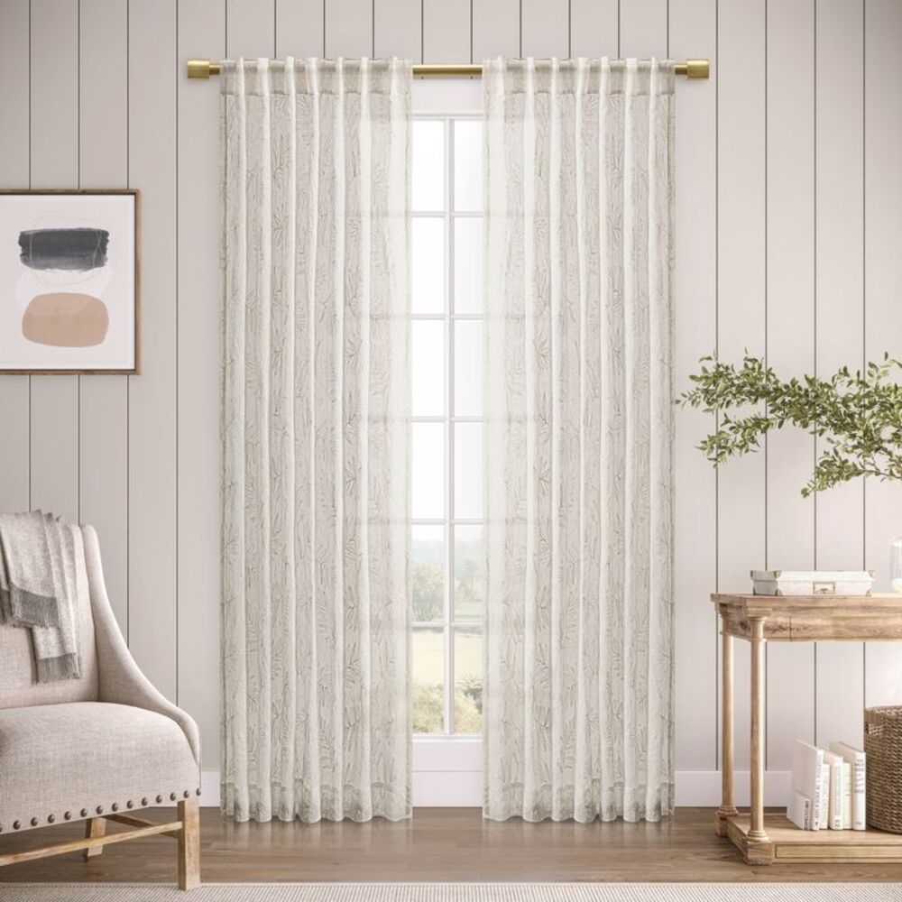 Ricardo Sheer Leaf Rod Pocket w/Back Tabs Panel 52x63 White